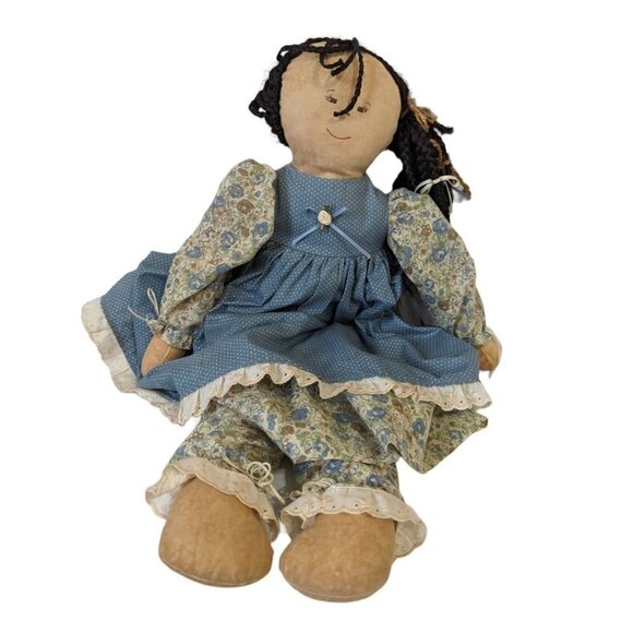 Vintage Handmade cloth fabric doll signed embroidered face features yarn hair 21 - Picture 1 of 10